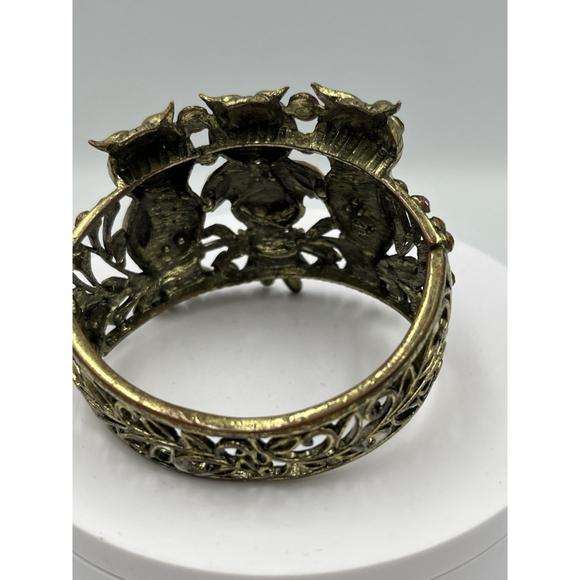 Vintage Owl Gold Tone Cuff Clamper Bangle Bracelet HANDMADE VTG SEE ALL - Picture 11 of 16